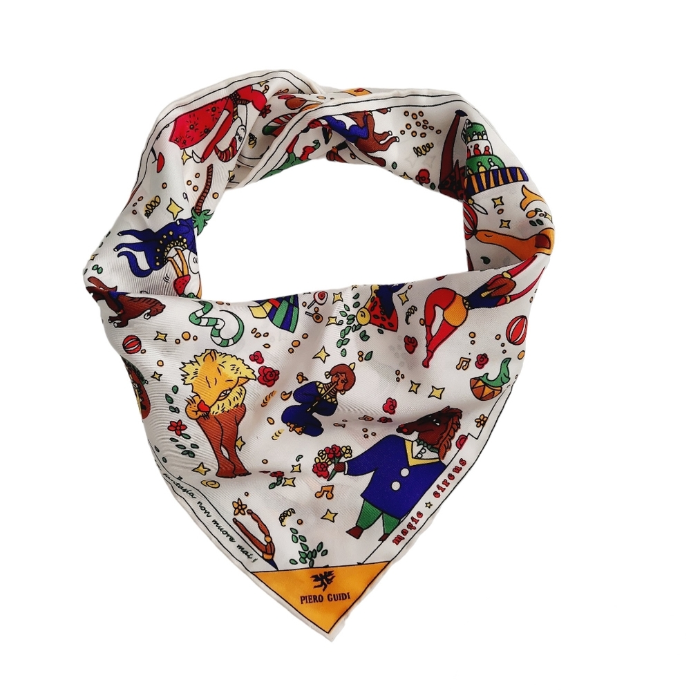 NWOT Vintage Piero Guidi Magic Circus 100% Silk Scarf Very RARE Find